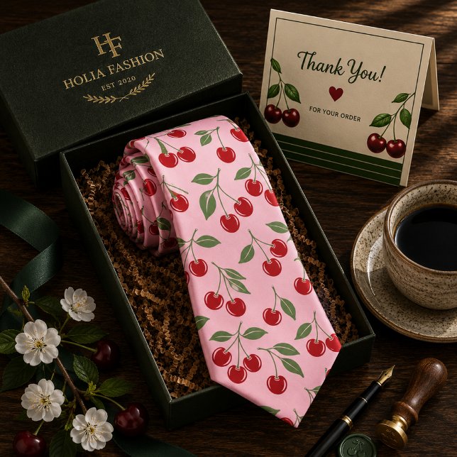 Kawaii Red Sweet Cherry Pattern Tie (Creator Uploaded)