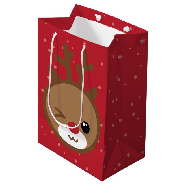 Kawaii Reindeer Christmas Gift Bag (Front Angled)