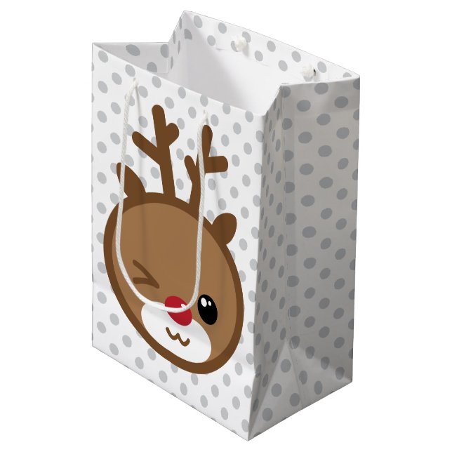 Kawaii Reindeer Christmas Gift Bag (Front Angled)