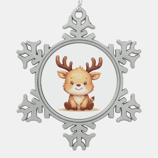 Kawaii Reindeer Christmas Holiday Ornament (Front)