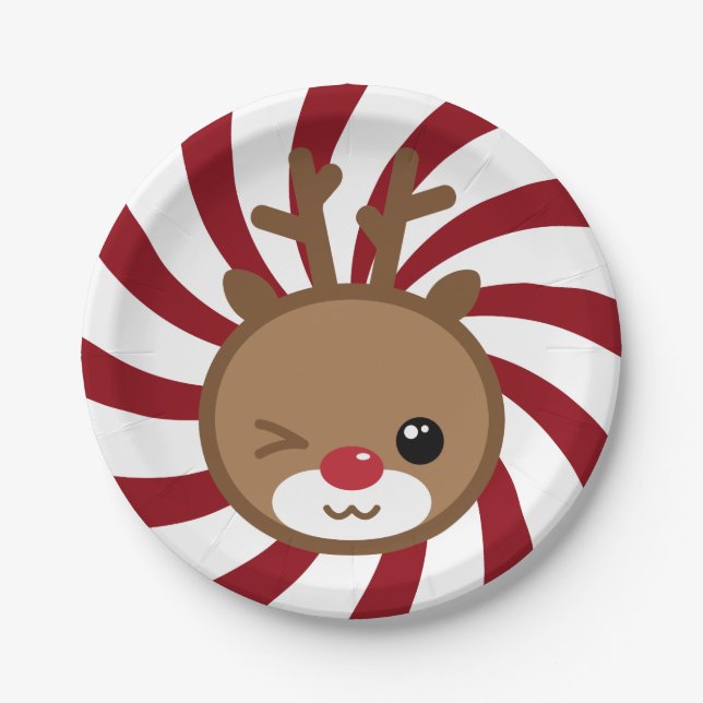Kawaii Reindeer Paper Plates (Front)
