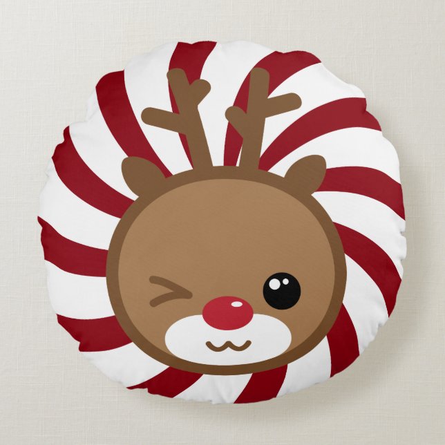 Kawaii Reindeer Round Pillow (Front)