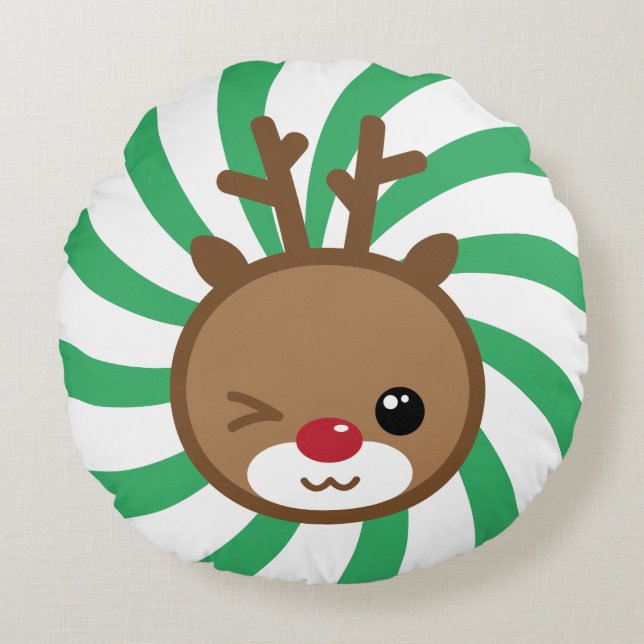 Kawaii Reindeer Round Pouf Pillow (Front)
