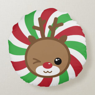 Kawaii Reindeer Round Pouf Pillow