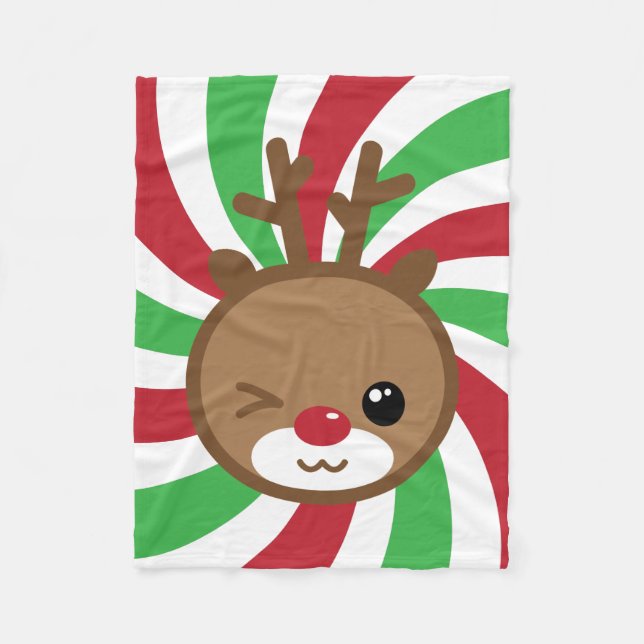 Kawaii Reindeer Small Fleece Blanket (Front)