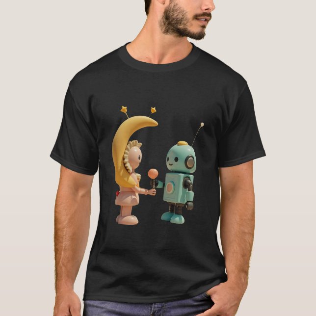 Kawaii Robot T-shirt – Cute Robot Giving Pastel  (Front)