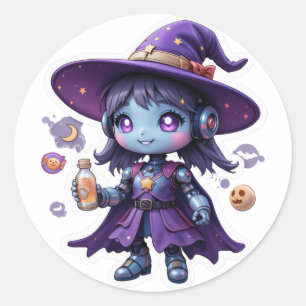 Kawaii Robot Witch Girl Cute Sci-Fi Sorceress Classic Round Sticker