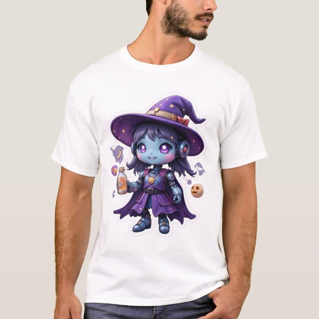  Kawaii Robot Witch Girl Cute Sci-Fi Sorceress Tee (Front)