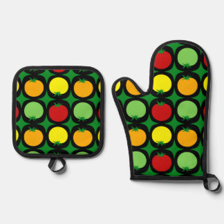 Kawaii Round Tomatoes Pattern Oven Mitt & Pot Holder Set