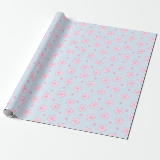 Kawaii Sakura Cherry Blossoms Wrapping Paper (Unrolled)