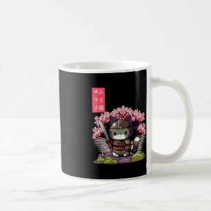 Kawaii Samurai Kitten with Cherry Blossom Japanese Coffee Mug