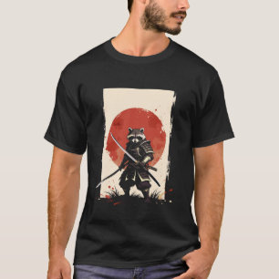 Kawaii Samurai Racoon Warrior Japan Sun Katana T-Shirt