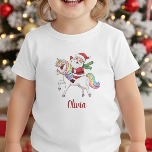 Kawaii Santa Claus Riding Rainbow Unicorn Baby T-Shirt (Creator Uploaded)