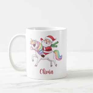 Kawaii Santa Claus Riding Rainbow Unicorn Coffee Mug