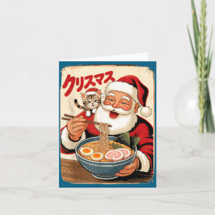 Kawaii Santa Eating Ramen Noodles Japanese Christm Card
