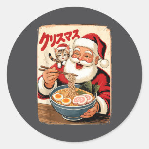 Kawaii Santa Eating Ramen Noodles Japanese Christm Classic Round Sticker
