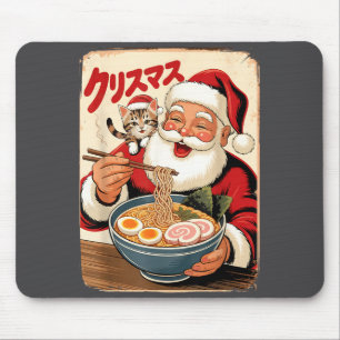 Kawaii Santa Eating Ramen Noodles Japanese Christm Mouse Pad