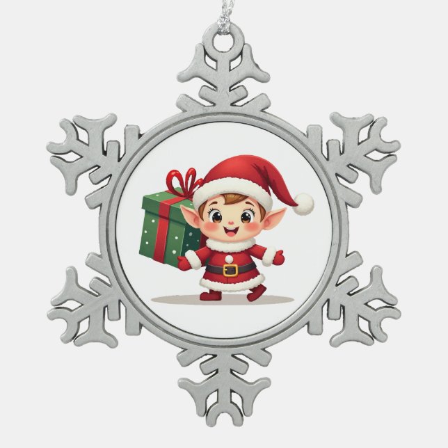 Kawaii Santa's Elf Helper Ornament (Front)