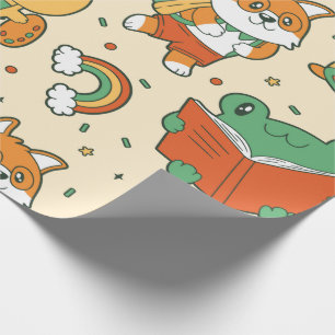 Kawaii School Animal Friends Wrapping Paper