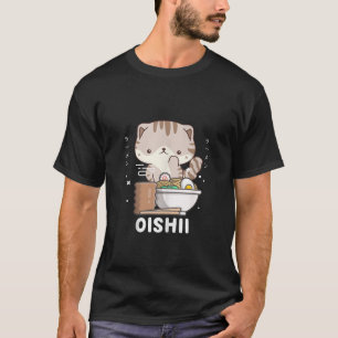Kawaii Scottish Fold Cat Eats Japanese Ramen Noodl T-Shirt