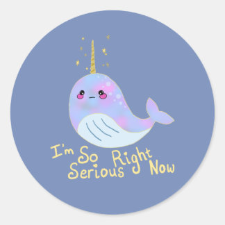 Kawaii Serious Narwhal Classic Round Sticker
