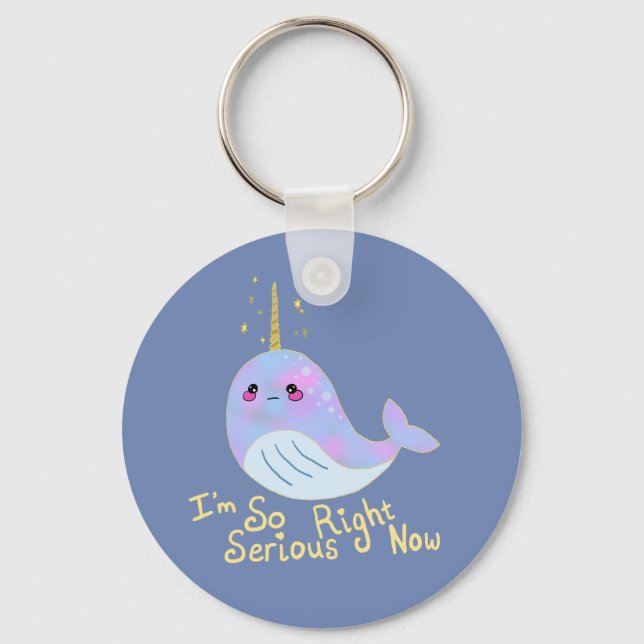 Kawaii Serious Narwhal Key Ring (Front)