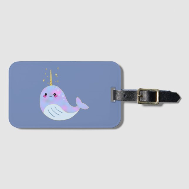 Kawaii Serious Narwhal Luggage Tag (Front Horizontal)