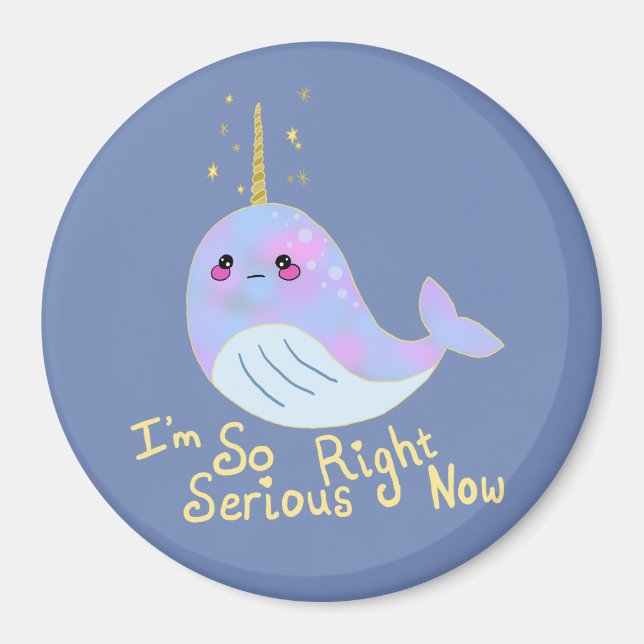 Kawaii Serious Narwhal Magnet (Front)