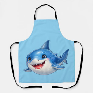 Kawaii Shark Swimming Joyfully in a Whimsical Sea Apron