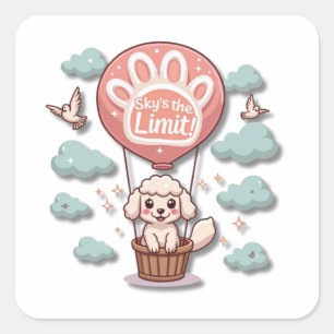 Kawaii Sheepdog in Hot Air Balloon Square Sticker