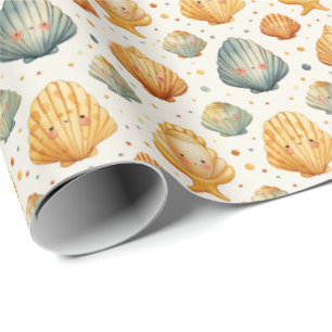 Kawaii Shells Yellow and Blue Wrapping Paper