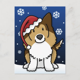 Kawaii Shetland Sheepdog Christmas Postcard