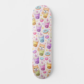 Kawaii Shiba Inu Boba Bubble Tea Pattern Skateboard