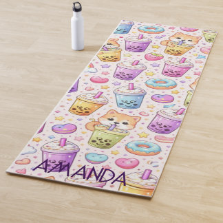 Kawaii Shiba Inu Boba Bubble Tea Pattern Yoga Mat