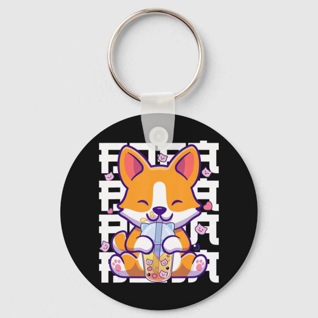 Kawaii Shiba Inu Dog Bubble Tea Boba Anime Gifts G Key Ring (Front)