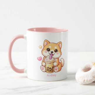 Kawaii Shiba Inu Drinking Bubble Tea Unisex Mug