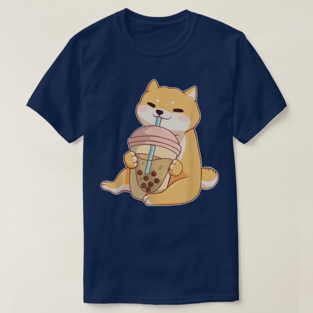 Kawaii Shiba Inu With Bubble Tea Anime Japanese Bo T-Shirt (Design Front)