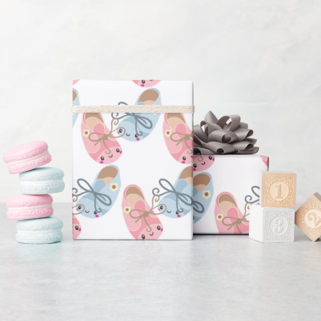 Kawaii shoe pattern gender reveal baby party wrap wrapping paper (Baby Shower)