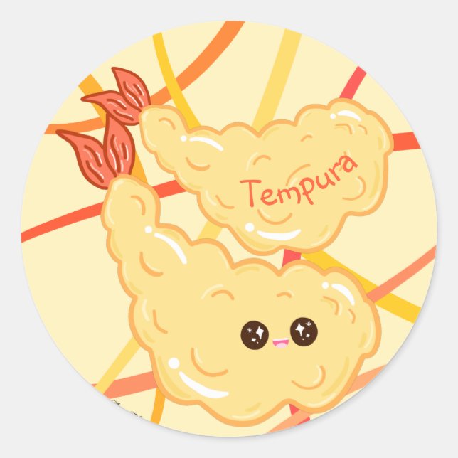 Kawaii Shrimp Tempura Drawing Japanese Stripes Classic Round Sticker (Front)