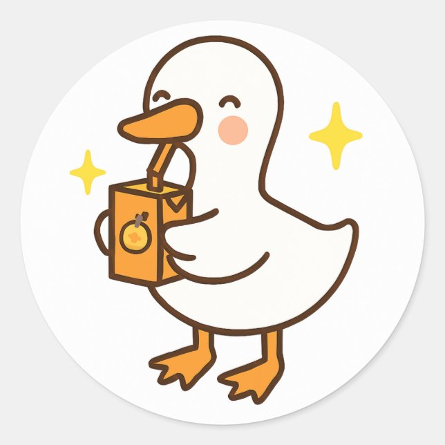 Kawaii Silly Goose Holding Juice Box Sticker (Front)