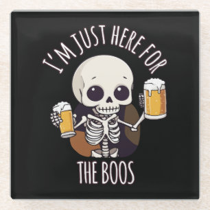 Kawaii Skeleton Halloween Oktoberfest Glass Coaster