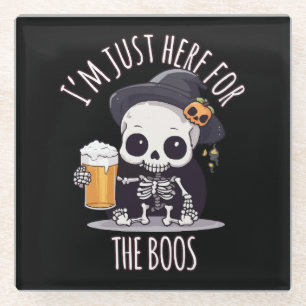 Kawaii Skeleton Halloween Oktoberfest Glass Coaster