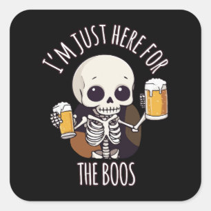 Kawaii Skeleton Halloween Oktoberfest Square Sticker