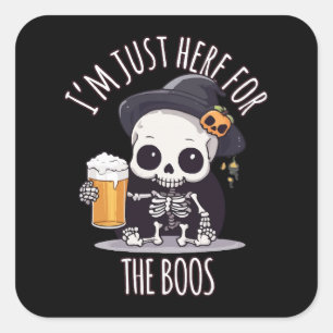 Kawaii Skeleton Halloween Oktoberfest Square Sticker