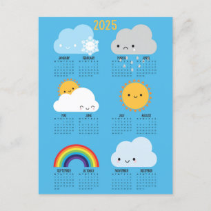 Kawaii Skies Happy Weather 2025 Calendar Postcard