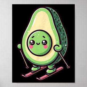 Kawaii Skiing Avocado Funny Snow Slopes Rider Poster