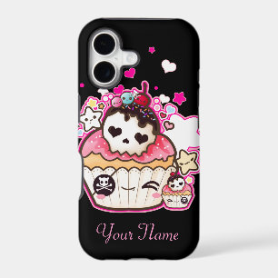 Kawaii skull cupcake with stars and hearts