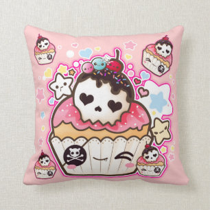 Kawaii skull cupcakes with stars and hearts cushion