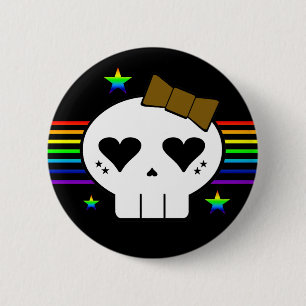 KAWAII SKULL RAINBOW STRIPES STARS 6 CM ROUND BADGE