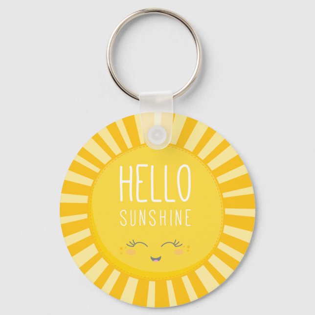 KAWAII SKY bright bold yellow smiling sun sunshine Key Ring (Front)